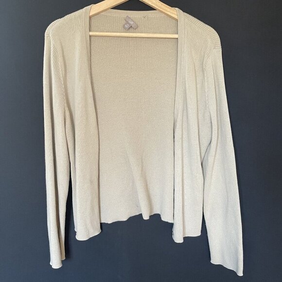 J. Jill Sweaters - J. Jill Open Front Cardigan L Petite Beige Women Ribbed Cotton Blend